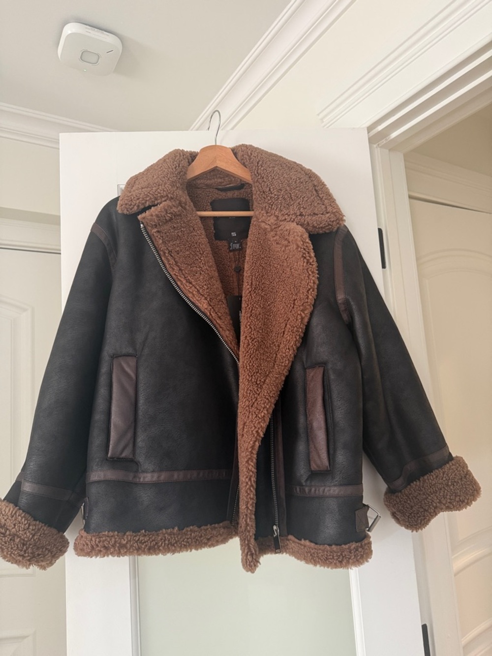 French Connection Brown Shearling-Lined Suedette Zip Up Jacket